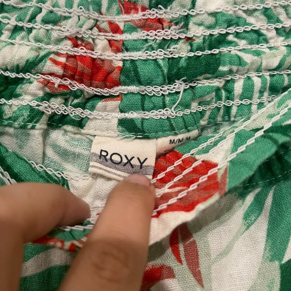 Roxy Oceanside Chambray Flax Linen Blend Pant Tropical Print - Picture 2 of 4